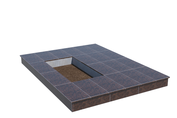 Площадки на могилу в&nbsp;Саратове | Площадка с вертикальной (15 см) облицовкой Дымовским гранитом (под цветник)