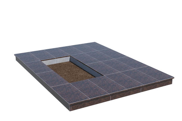 Площадки на могилу в&nbsp;Саратове | Площадка с вертикальной (10 см) облицовкой Дымовским гранитом (под цветник)