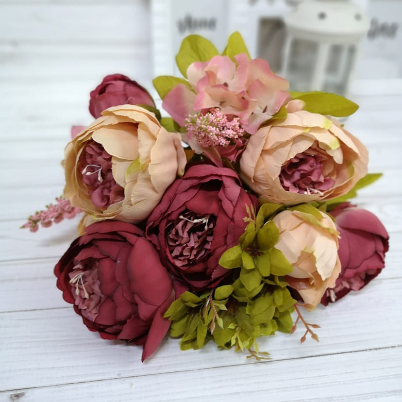Искусственные цветы в Саратове | Цветы искусственные «Пионы», персиково-малиновые, букет