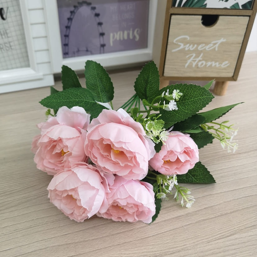 Искусственные цветы в Саратове | Цветы искусственные «Минипиончики с гипсофилой», нежно-розовые, букет