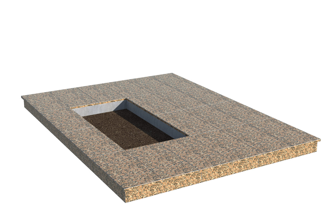 Площадки на могилу в&nbsp;Саратове | Площадка с вертикальной (10 см) облицовкой Южно-Султаевским гранитом (под цветник)