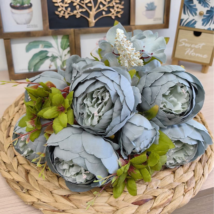 Искусственные цветы в Саратове | Цветы искусственные «Пионы», серо-голубые, букет